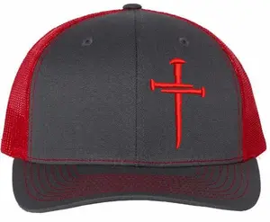 Christian Cross Baseball Cap Richardson 112 Charcoal Red Embroidered Christian Cross Design Adjustable Mesh Back Hat for Men Women