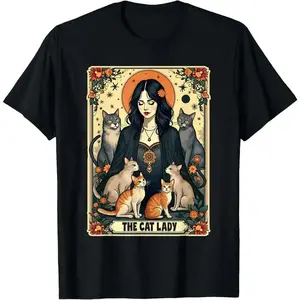 Unisex The Cat Lady Tarot Card Shirt Women Witchy Gothic Cat Mom T-Shirt Novelty Graphic T Shirt funny tshirt Undershirts Tees Casual Streetwear Classic Plain Men's Women Cotton Moisture Wicking Short Sleeve Crew Neck