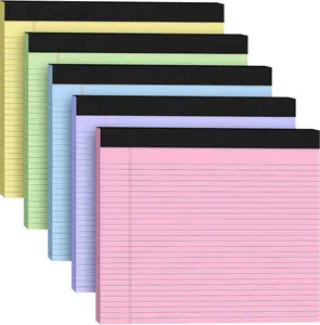 5 Pack Wide Legal Pads , 11" x 9.5" Landscape Set Of Pink Purple Blue Green Yellow College Ruled Note Pad Narrow Ruled 30 Sheets per Notepad Perforated Writing Paper Thick Backboard Horizontal Pads of Paper