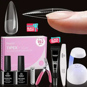 Beetles Tipex Lite Apex Nail Tips Kit 192PCS All in One Kit with UV Nail Glue, Base & Top Coat, Mini Nail Lamp, Nail Clipper & Cuticle Nipper,Pre-Building Pre-Etched Acrylic Tips Kit
