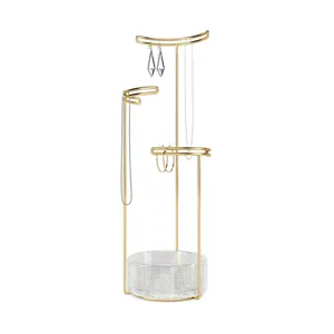 Tesora Jewelry Stand – Modern Jewelry Organizer with Three-Tier Design, Earring Holder, and Accessory Dish - 1 Pack Racks Set Box Metal