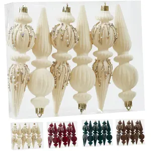 6-Piece Set Velvet Christmas Decorations, Textured Tree Ornaments with Hanging Rings, Fade Resistant Home Decoration, Party Decoration for Holidays