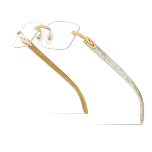 Hip Hop Rimless Wood Gold Frame Retro Vintage Hip Hop Mens Clear Lens Glasses