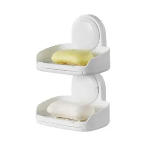 VEVOR Soap Holder for Shower, Double Layer with Suction Cup, Wall Mounted NO-Drilling, Strong Suction Bar Soap Sponge Holder, Self Draining Soap Saver, for Shower Bathroom Bathtub Kitchen, Removable