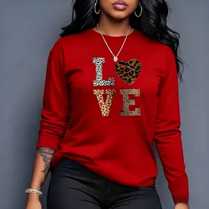Women's Long Sleeve Tops Vintage Graphic Tees Women's Shirts Women's Graphic Tees Animal Print "LOVE" Retro - Style Top For Casual Daily Wear Outings And Fashion - Forward Style Statements