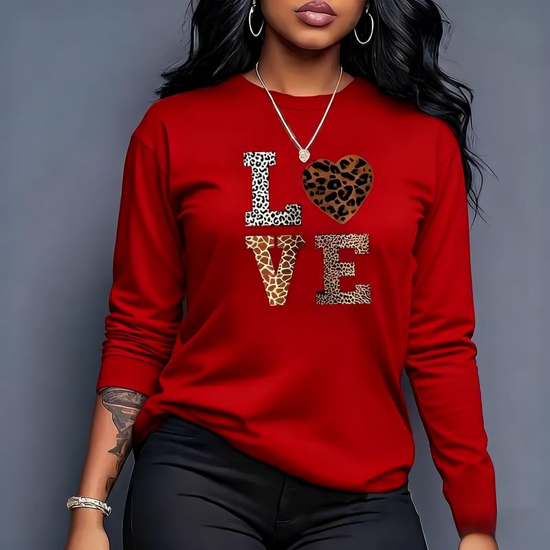 Women's Long Sleeve Tops Vintage Graphic Tees Women's Shirts Women's Graphic Tees Animal Print "LOVE" Retro - Style Top For Casual Daily Wear Outings And Fashion - Forward Style Statements