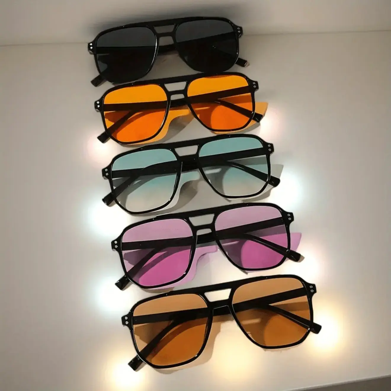 5-Pack Set of Stylish Aviator-Style Glasses — Featuring Oversized PC Frames, a Unisex Fashion-Casual Design, and Suitable for Wear on Any Occasion., Sunglass Aviators, Trendy Casual Aviator backtoschool