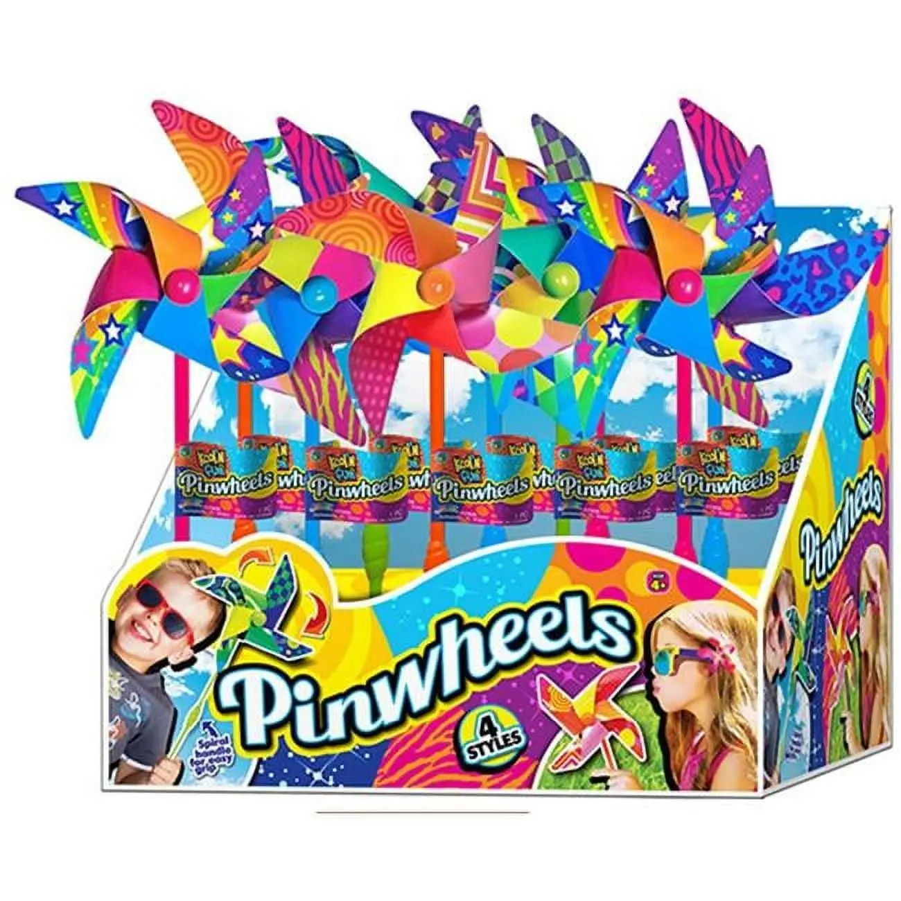 Ja-Ru 9061549 Assorted Kool N Fun Pinwheel with Easy Grip Spiral Handle, Pack of 24 Great Party Favor for Home & Festive Supplies (3.33 lbs), Gifts, 24-Pack