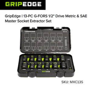GripEdge 13-PC G-FORS 1/2" Drive Metric & SAE Master Socket Extractor Set