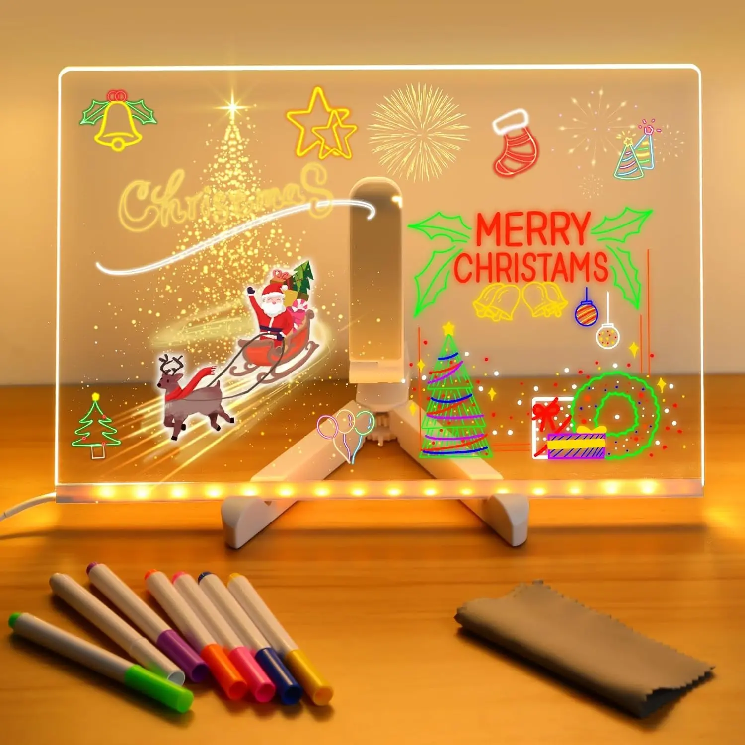 LED Note Board with Colors, Light Up Acrylic LED Message Board, Glowing Acrylic Dry Erase Board with Light, Led Boards to Write On, LED Dry Erase Board, LED Drawing Board, 11.8"x7.9" (Large)