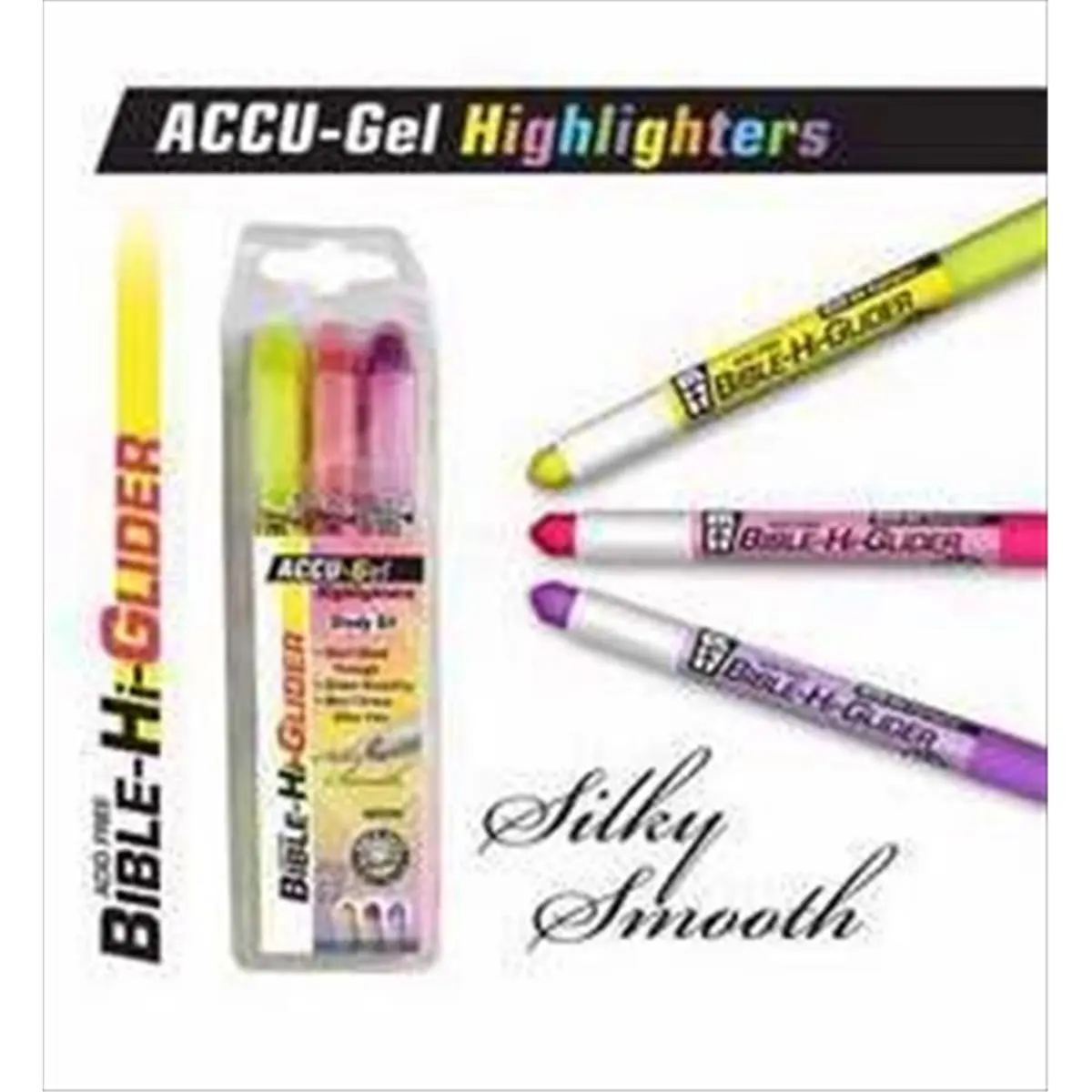 G T Luscombe Accu Gel Bible Hi Glider Highlighters, 3-Pack (Yellow & Violet) Twist-Base Gel Ink Markers for Highlighting, Glides Smoothly, Easy Flow Markers, Doesn’t Smear Other Inks, Long-Lasting, Smooth Glide