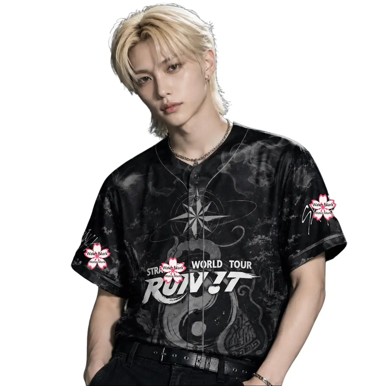K-Pop Inspired Black Baseball Jersey | Korean Concert Style | Oversized Unisex Streetwear Graphic Shirt