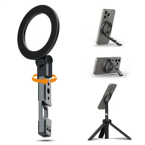 Magnetic Phone Holder Aluminum Tripod Mount Adapter with 1/4"-20 & Cold Shoe Compatible with Mobile Phone