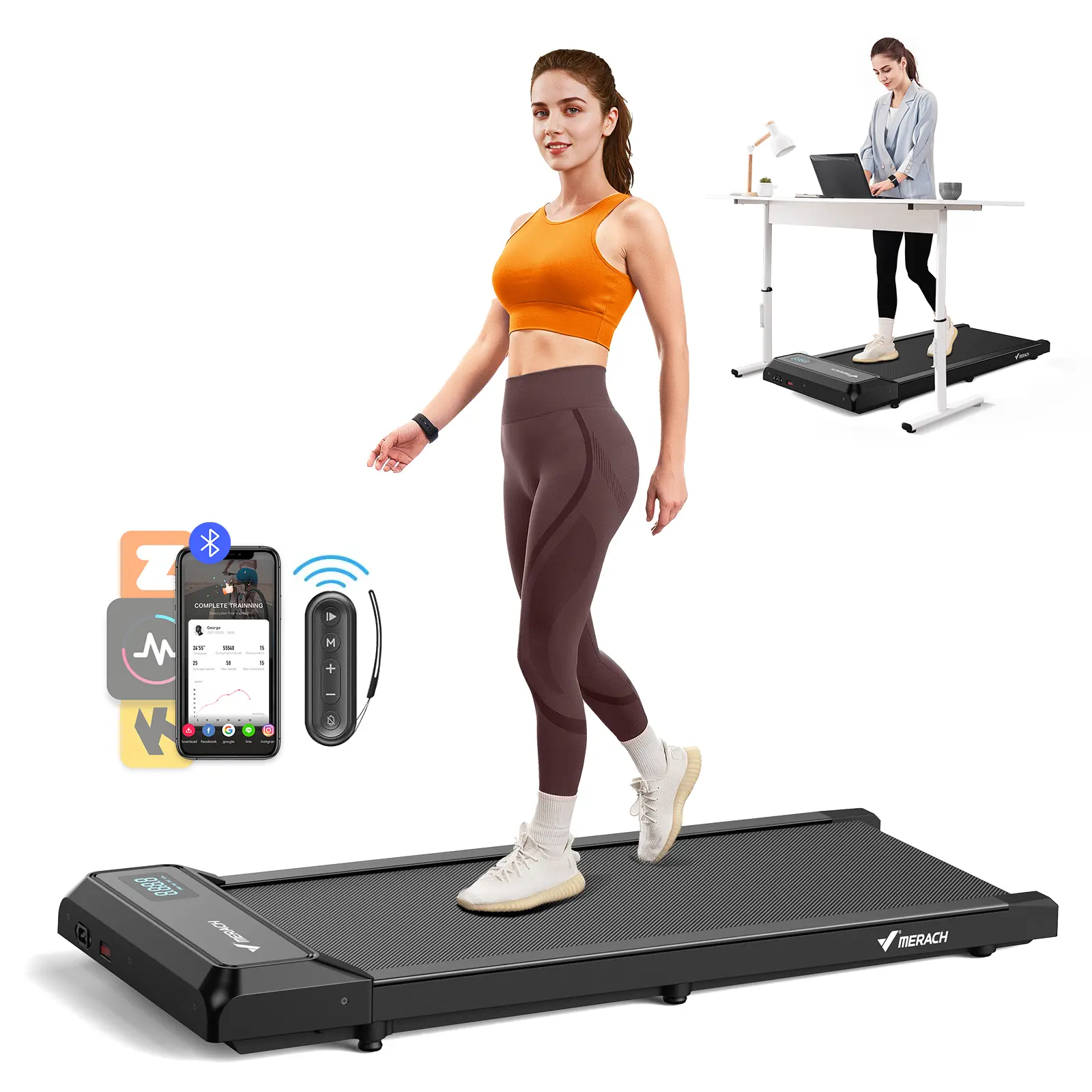 Merach Under Desk 2-in-1 Walking Pad for Home & Office,  2.25HP Low-Noise Portable 265lbs Treadmill with LED Display for Walking and Jogging Summervibes