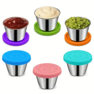 6-Pack Stainless Steel Salad Dressing Containers, 2.4 Oz Reusable Sauce Jars with Leak-Proof Silicone Lids, Durable Kitchen Utensils, Condiment Storage Set