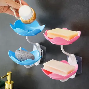 Lotus Shaped Wall Mounted Soap Dish Double Drainage Design Durable Plastic Space Saving Bathroom Accessory For Shower And Sink