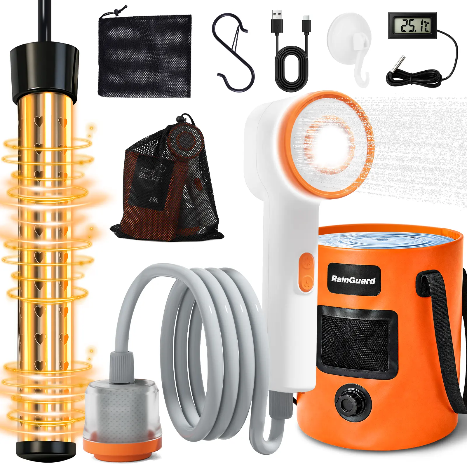 Portable Shower for Camping, 6000mAh Rechargeable Camp Shower Pump with Large Capacity Foldable Bucket, Filtered Shower Head, Outdoor Camping Shower Kit for Travel, Pet Bath, Car Washing,home essentials