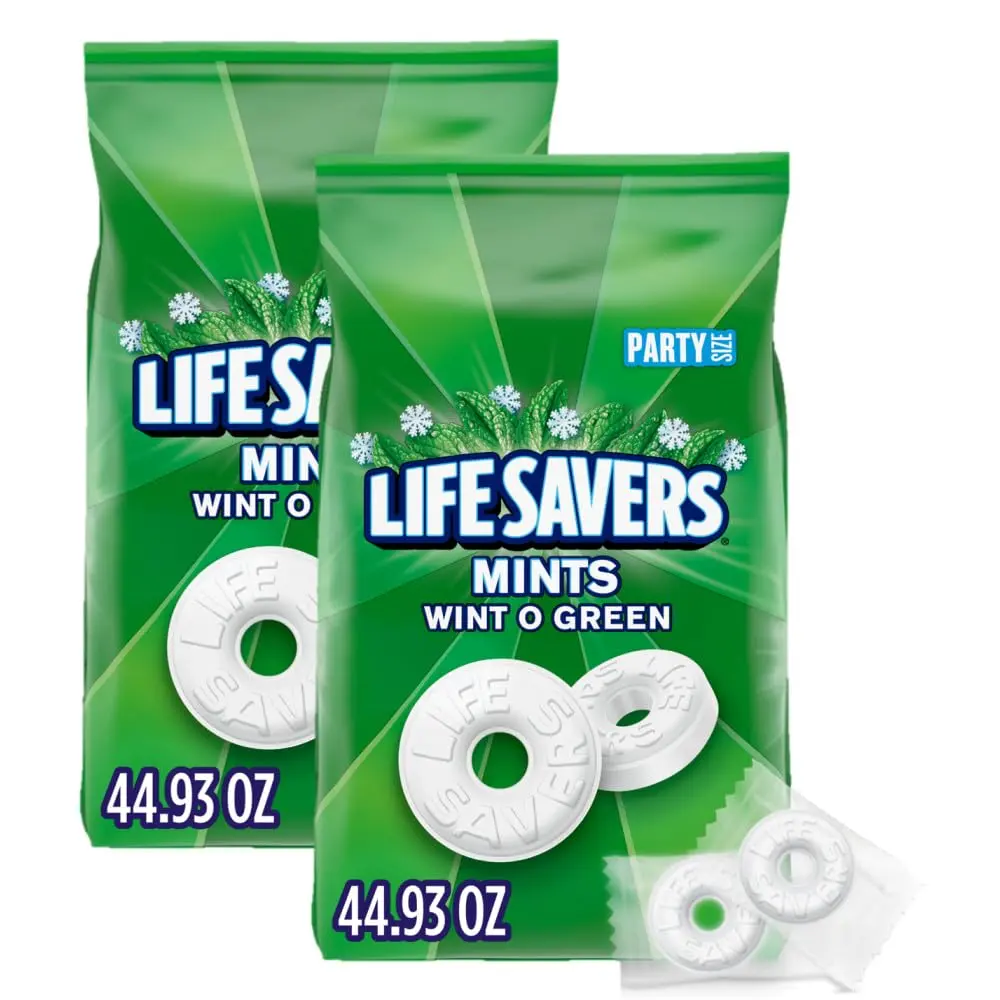 LIFE SAVERS Hard Candy - Wint-O-Green Breath Mint Bulk Bags, Individually Wrapped Candy, Party Size 44.93 oz Bag Pack of 2