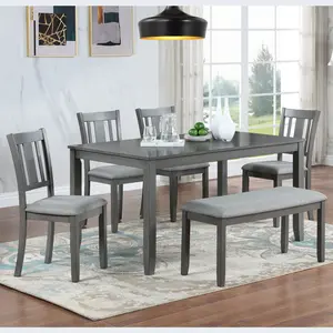 6 Piece Kitchen Dining Set, Rectangular Wooden Dining Table with 4 Upholstered Chairs and a Bench, Dining Table Set for 6 People, Living Room, Home Bar and Kitchen, Gray wayfair  chairs