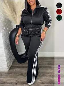 Plus Size 2 Piece Tracksuit Set for Women – Zip Up Long Sleeve Jacket and High Waist Pants, Casual Streetwear Outfit, Plain Tracksuit Set, Sweatsuit Set Outfit