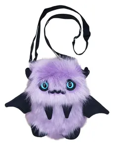 Ghoulie the Purple Floof Monster Friend Backpack Messenger Bag Soft Faux Fur Black Minky Fabric Unique Design Ready to Ship