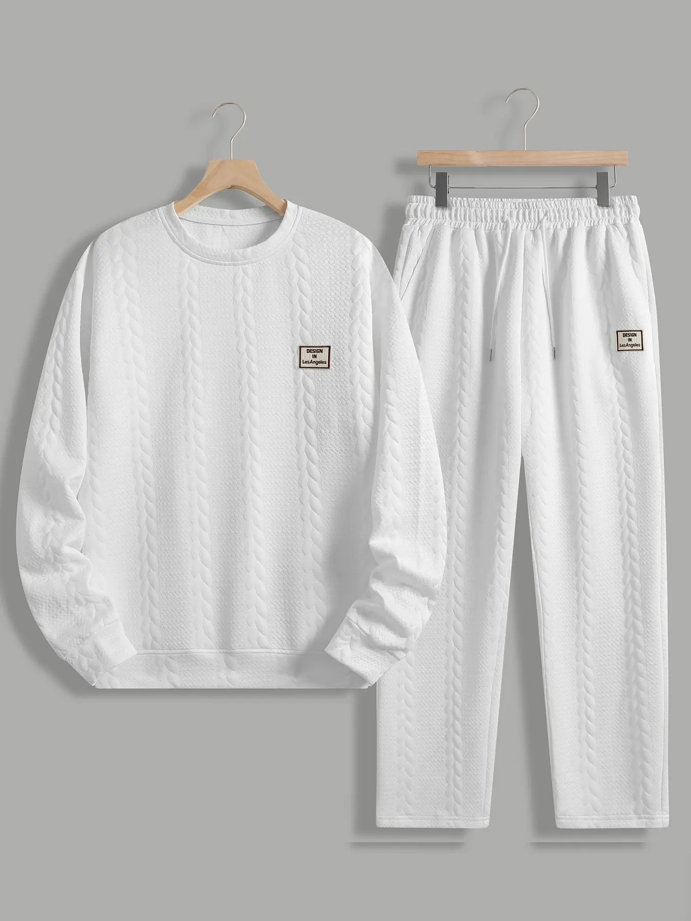 Men's 2-Piece Solid Color Athletic Tracksuit Set - Jacquard Weave, English Embroidery, Long Sleeve, Full Length Casual Sports Activewear, Men's Clothing, XL, Men's 2 Piece Sets