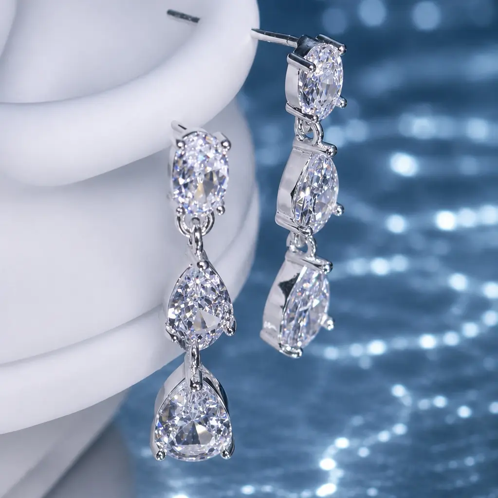 Silver Plated 5A Cubic Zirconia Pear Drop Earrings for Women, Sparkling Bridal Dangle Earrings for Wedding, Date Night & Formal Events