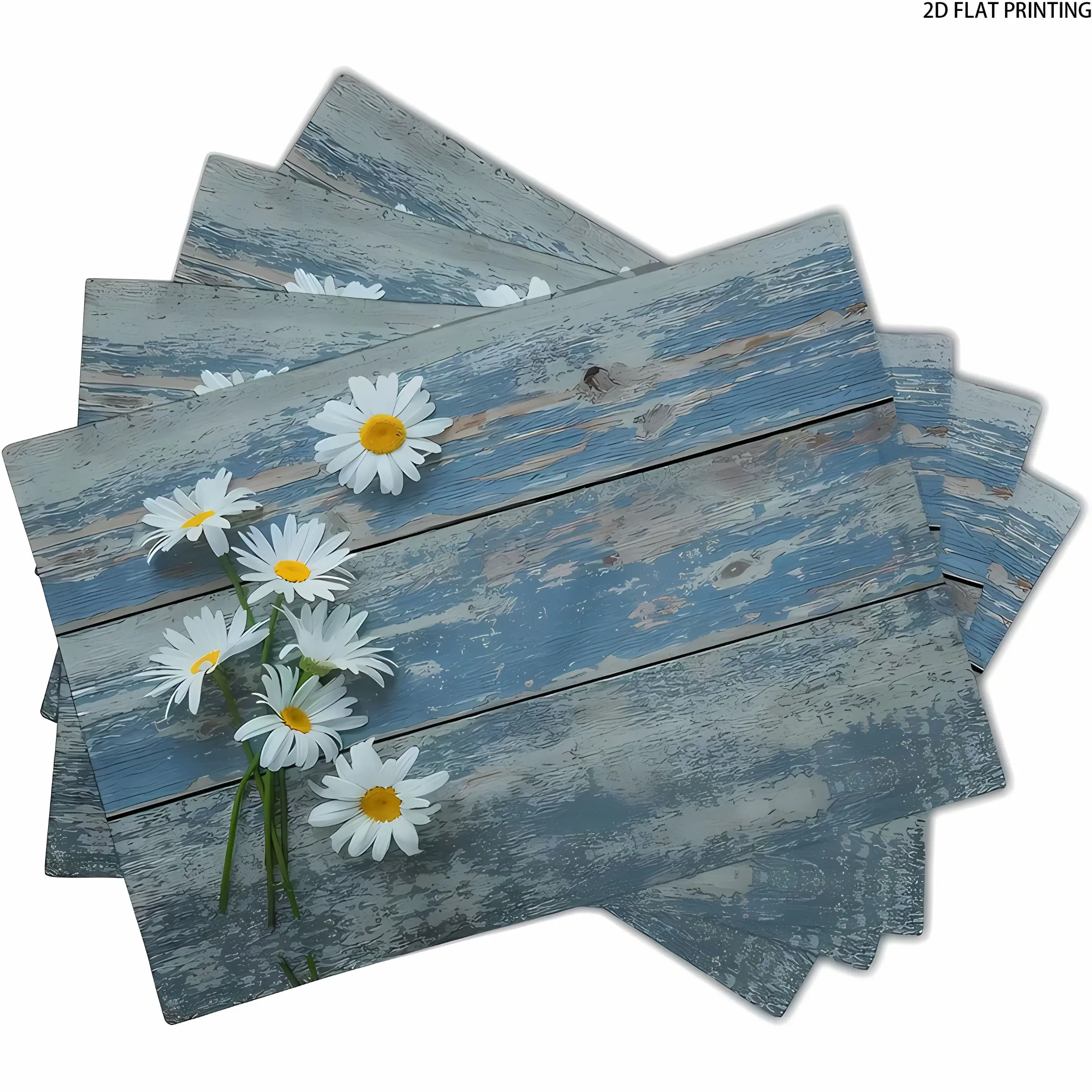 2D flat printing, 2-piece/4-piece/6-piece/8-piece set daisy flower kitchen decorative placemat 12x18 inch wooden board countryside style summer decoration heat-resistant fabric table mat set suitable for seasonal decoration of kitchen tables Trivet Set