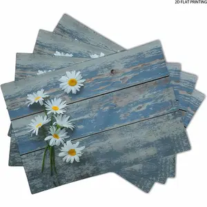 2D flat printing, 2-piece/4-piece/6-piece/8-piece set daisy flower placemat 12x18 inch wooden board countryside style summer decoration heat-resistant fabric table mat set suitable for seasonal decoration of kitchen tables