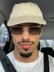 Men's Square Frameless Metal Sunglasses, Lightweight Frame, Casual Style Suitable for Daily Outdoors, Fashionable Sun Glasses