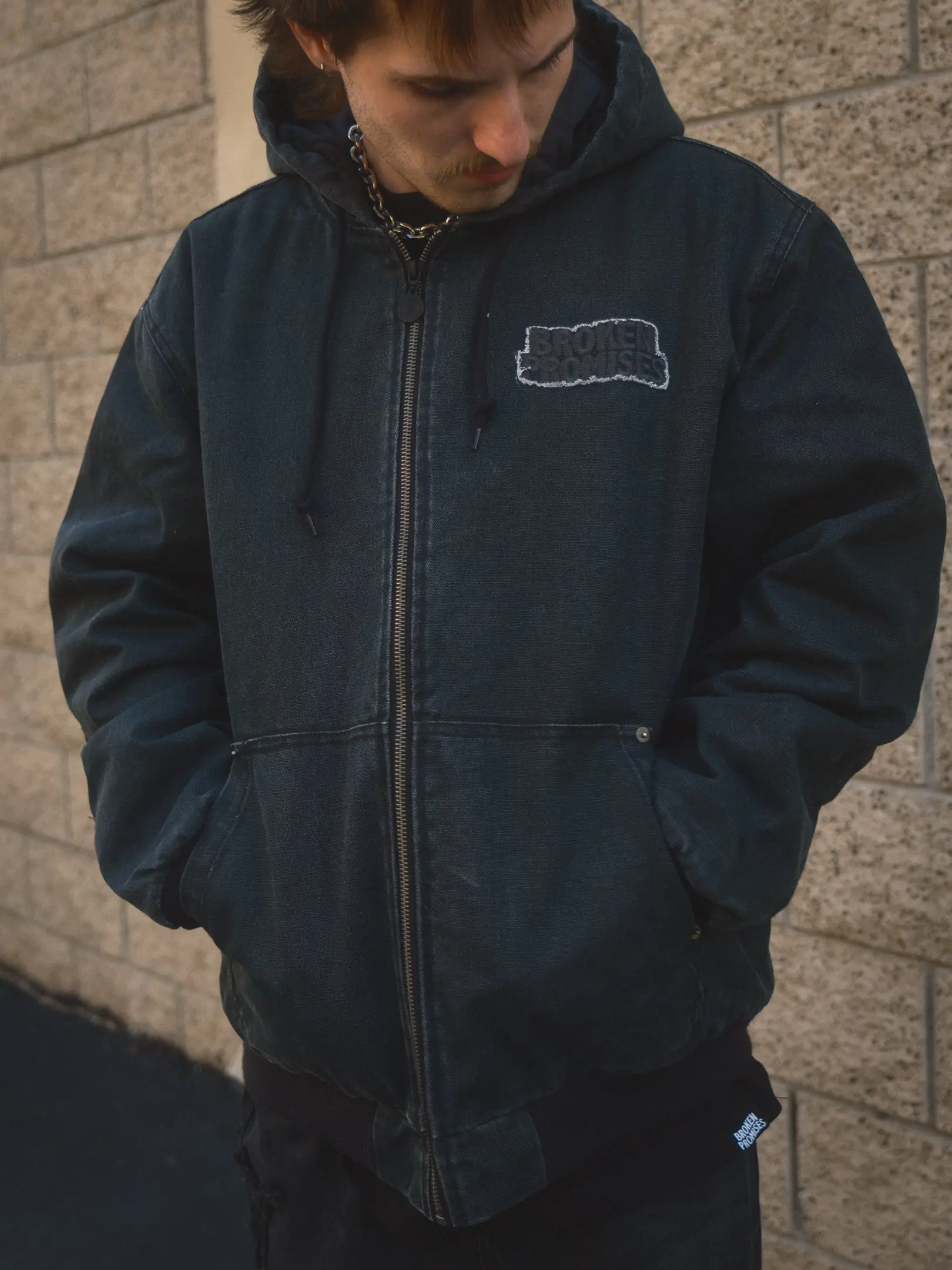 Barbed Applique Hooded Work Jacket