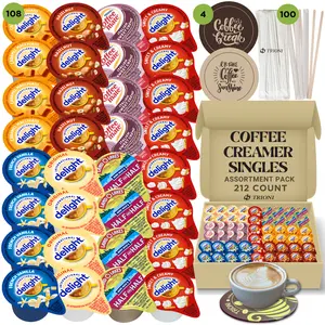 International Delight Coffee Creamer Singles Variety Pack - Sweet Cream, Italian Sweet Creme, and 5 More Flavors CoffeeCreamer Pods with Stirrers & Coasters