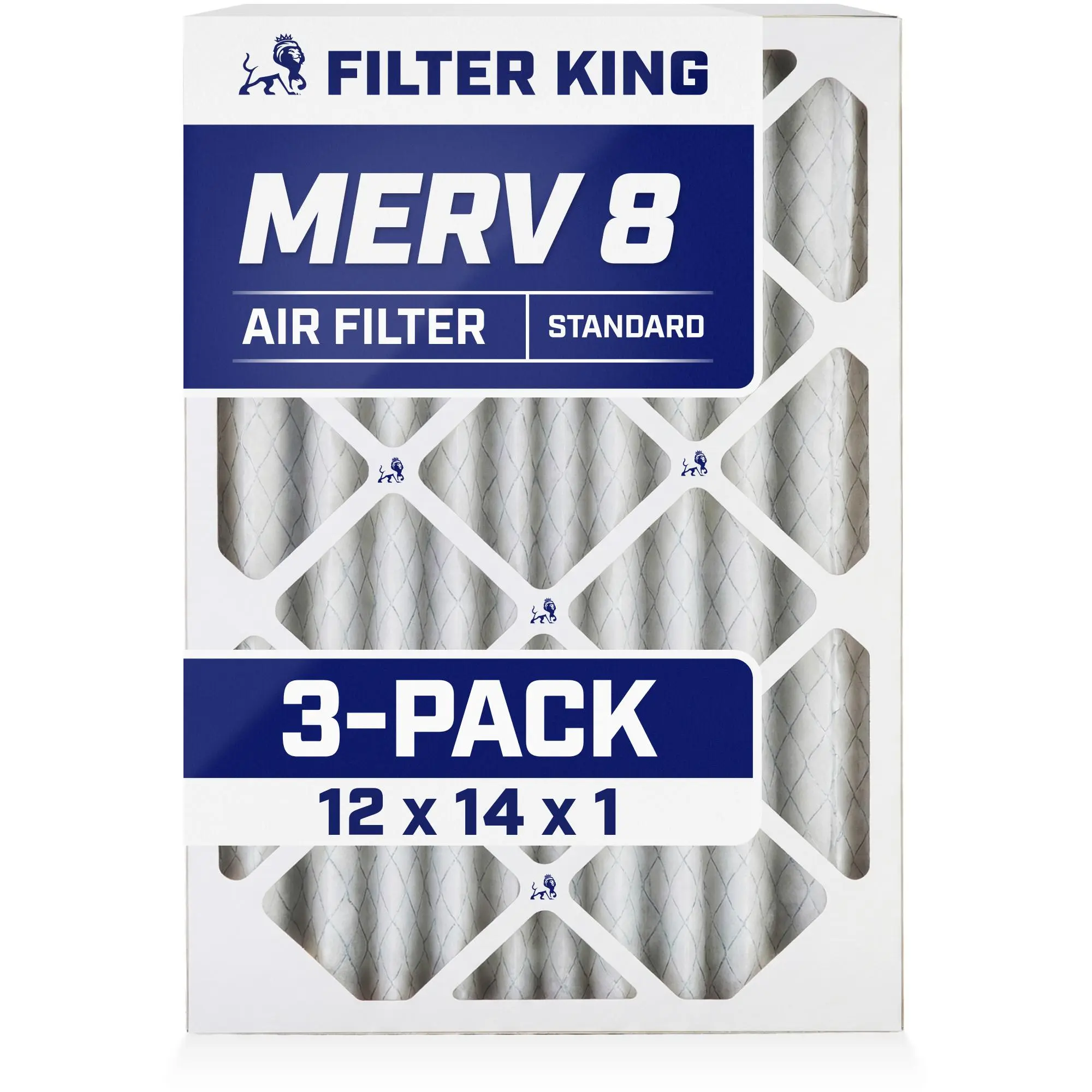 Filter King 12x14x1 Air Filter | 3-PACK | MERV 8 HVAC Pleated A/C Furnace Filters | MADE IN USA | Actual Size: 11.5 x 13.5 x .75"