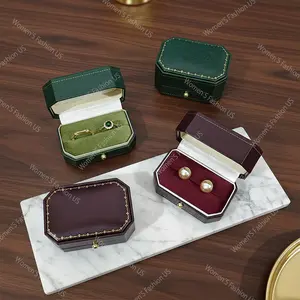 Vintage Velvet Double Ring Box for Wedding Engagement Proposal Jewelry Gift