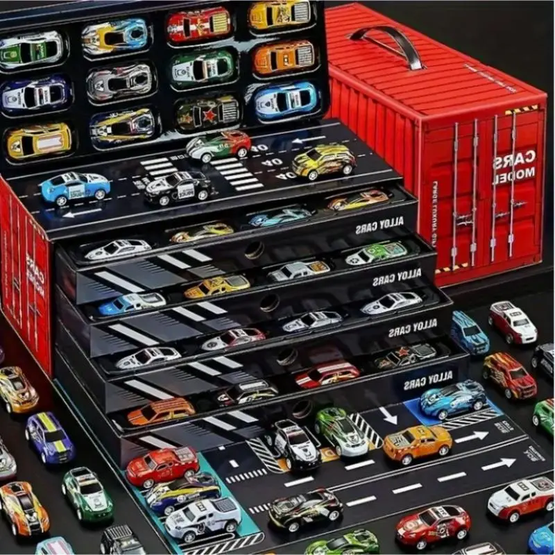 48-Piece Random Race Car & Truck Models Set, Build & Race Play, Inertia Push-Run, Map & Track Included, Kids Educational Toy Gift