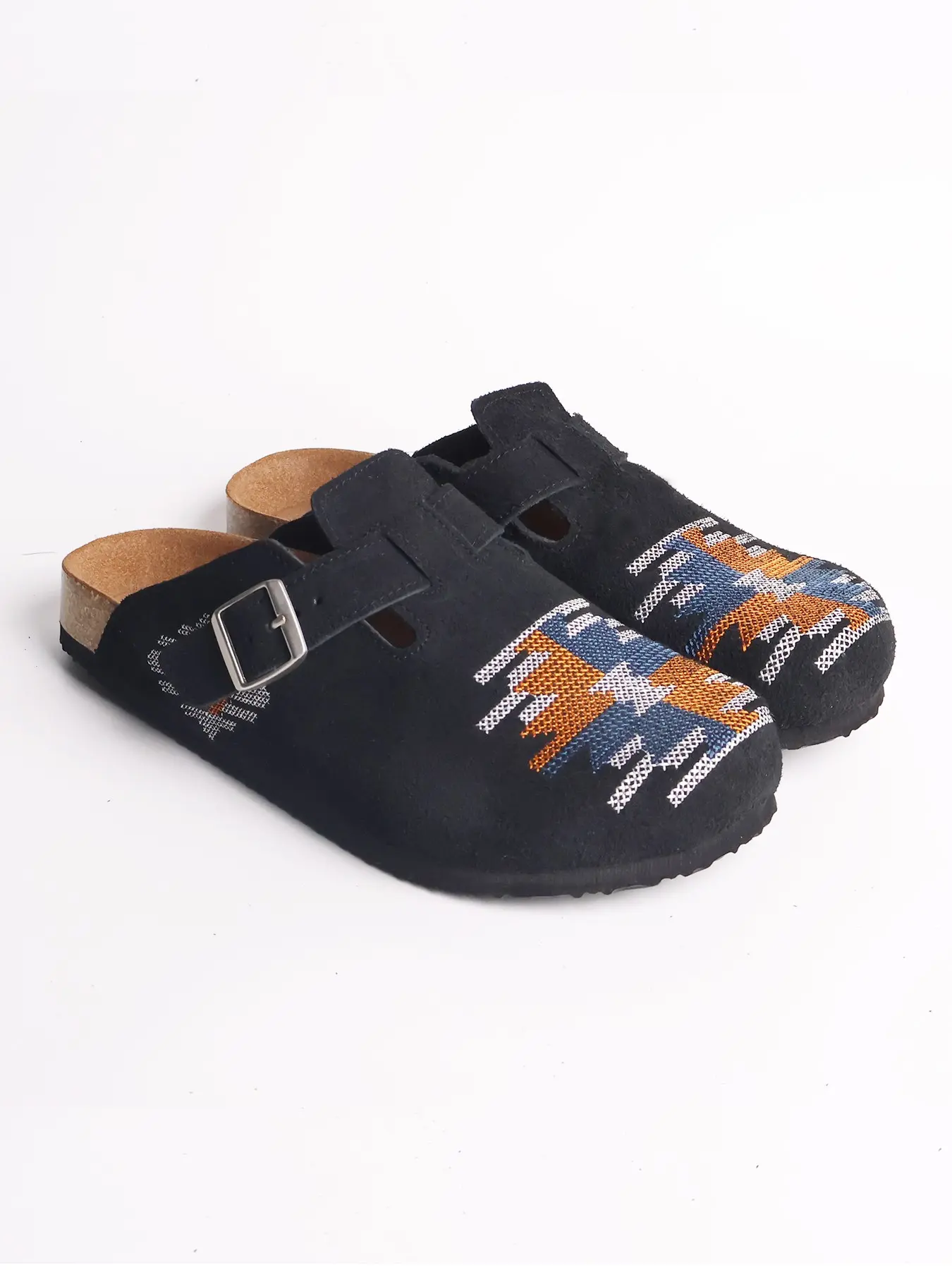 Navajo Embroidered Mule Shoes for Men, clogs slip-on Ethnic Pattern Cowhide Upper casual shoes, Rubber Sole, Less Than Ankle Height, All Seasons, Walking Shoes, Slip On Mules