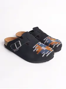 Navajo Embroidered Mule Shoes for Men, clogs slip-on Ethnic Pattern Cowhide Upper casual shoes, Rubber Sole, Less Than Ankle Height, All Seasons, Walking Shoes, Slip On Mules
