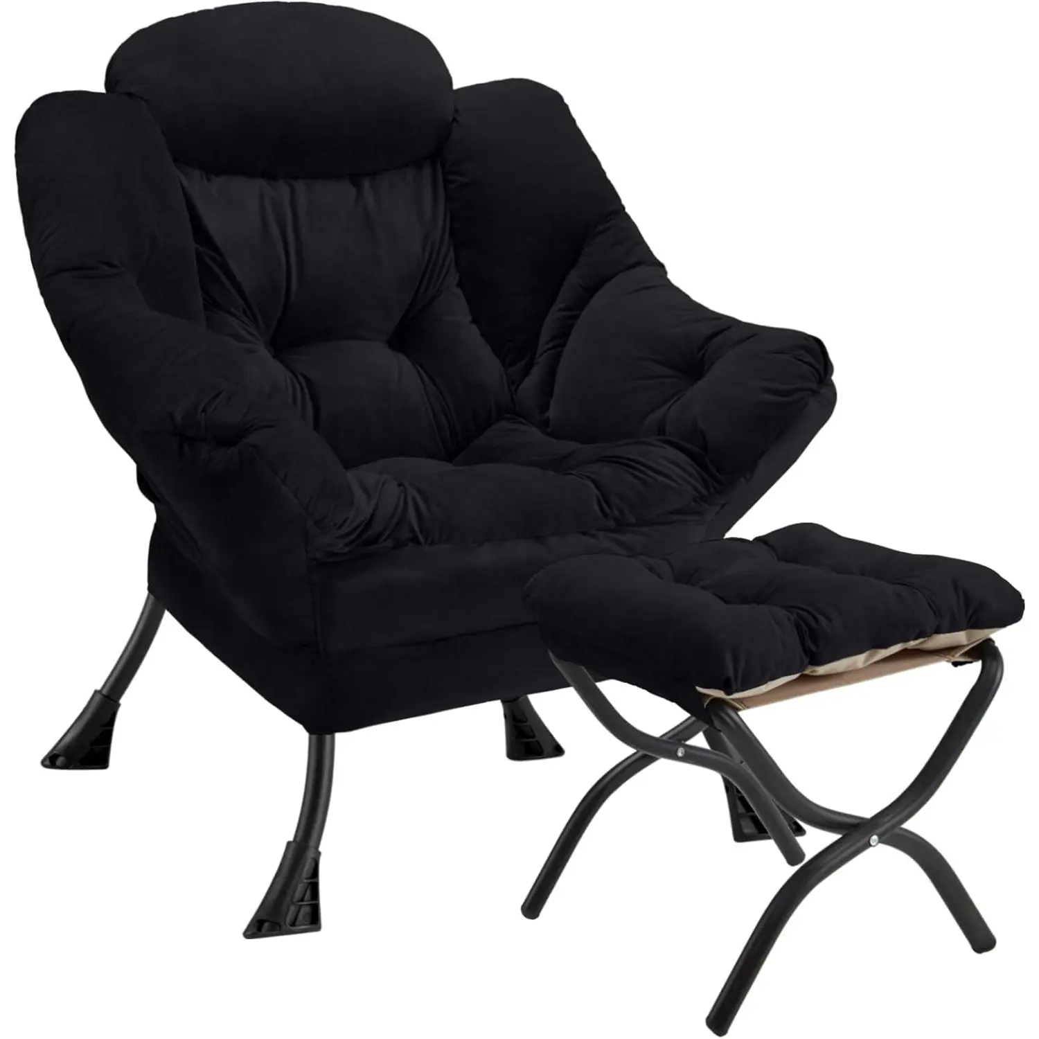 Lazy Chair with Folding Ottoman Modern Large Accent Chair,Contemporary Lounge Leisure Sofa Chair with Armrests Upholstered Sofa Armchair Reading Chair for Bedroom,Dorm & Office(Black-f)