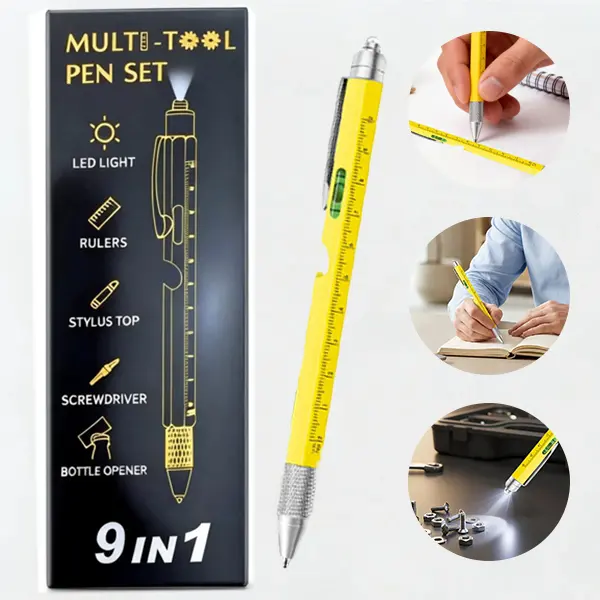 9 in 1 Multitool Pen, Multifunctional Stationery Cool Gadgets, Mens Gifts for Dad Husband, Birthday Gift Ideas for Him, Practical Tools Present from Daughter Son(1 Pack)