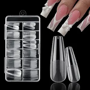 120Pcs Long Coffin Nail Tips - Pre-shaped Half Matte Full Cover Fake Nails Gel Tips American Capsule Nails Clear Long Coffin Press On Nails Home DIY Extension  for Salon and Home Nail Art Manicure Nails Press Ons Glossy False Nails