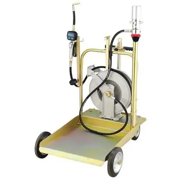LAUCO Mobile Oil Pump Kit – 3:1 Air Operated Drum Pump for 55 Gallon Barrel, 870 PSI Pressure for SAE240 Oils/Fluids (Not for Gasoline or Diesel) (Full Kit + Retractable Air Hose), Heavy Duty, Transfer Pump
