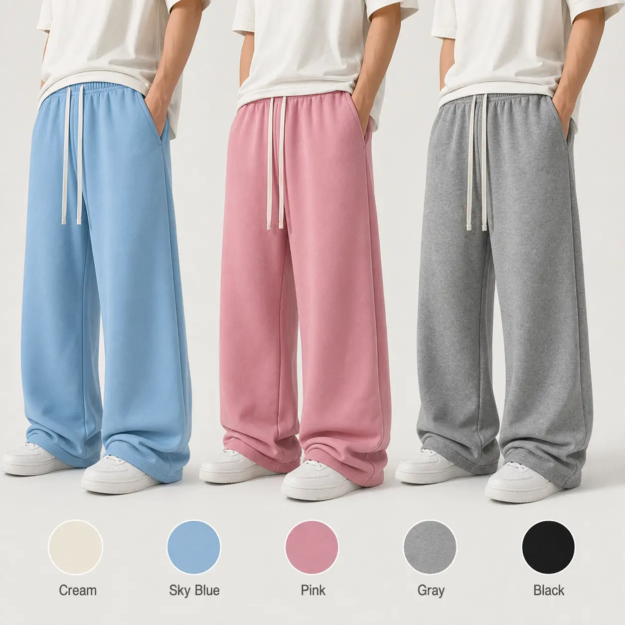 Streetwear men’s jogger pants three-piece set!Functional style loose wide-leg pants | Drawstring loose long pants | Everyday minimalist basic style | Winter casual pants | Fleece sweatpants | Warm home loungewear pants | Comfortable sweatpants
