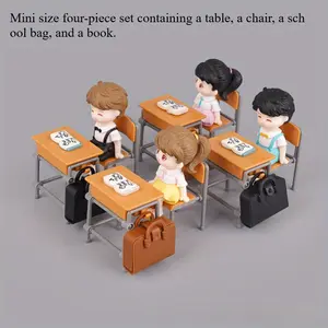 8pcs Set: Table, Chair, Backpack, and Book (2 Each), Dollhouse Classroom Simulation Props, Scene Layout Accessories, Photography Props, DIY Miniature Model, Dollhouse Decor