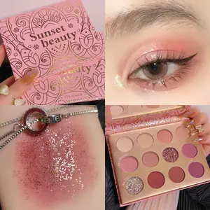 12 Color Eyeshadow Palette Rose Color Exotic Matte Shimmer Fine Sparkle Crystals, Sexy Eye Makeup with Mirror Included