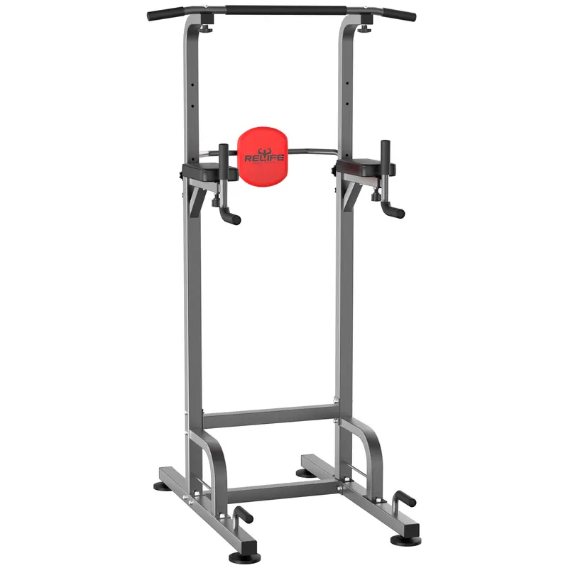 RELIFE Steel Frame Pull Up Bar Power Tower - 400 LBS Capacity, Adjustable Height Home Workout Equipment for Upper Body, Bodyweight Training, Whole Family Unisex Sturdy Functional Dip Station (Gym-Ready)