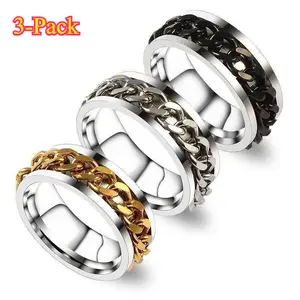 3-Pack Trendy Titanium Steel Spinner Fidget Ring with Bottle Opener – Stylish Functional Wearable Fidget Accessory, Durable Comfort Fit for Casual, Daily & Gift-Giving Use