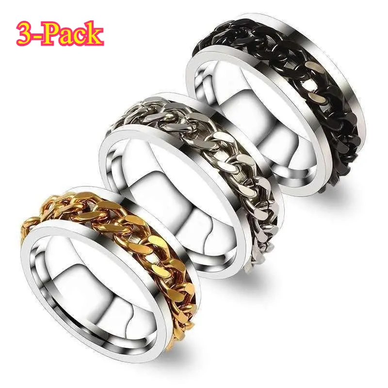 Unisex 2-Pack Minimalist Titanium Steel Round Band Spinner Rings - DIY Bag Accessory, Metal Bottle Opener, Fidget Tool for Personal Use, Relieve Anxiety, Casual Wear, Durable, Secure Fit, Comfortable Stylish, Black and Gold (2pack), School