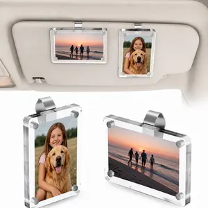 [2PCS] -Romantic Car Sunshade Photo Clip - Universal Fit Sun Visor Holder for Memorial Pet/Family/Kids, Aesthetic Acrylic Snap Frame for 2.36"x3.5" Photos, DIY Customizable Couples Gifts, Perfect for Polaroid Go and Instax Mini