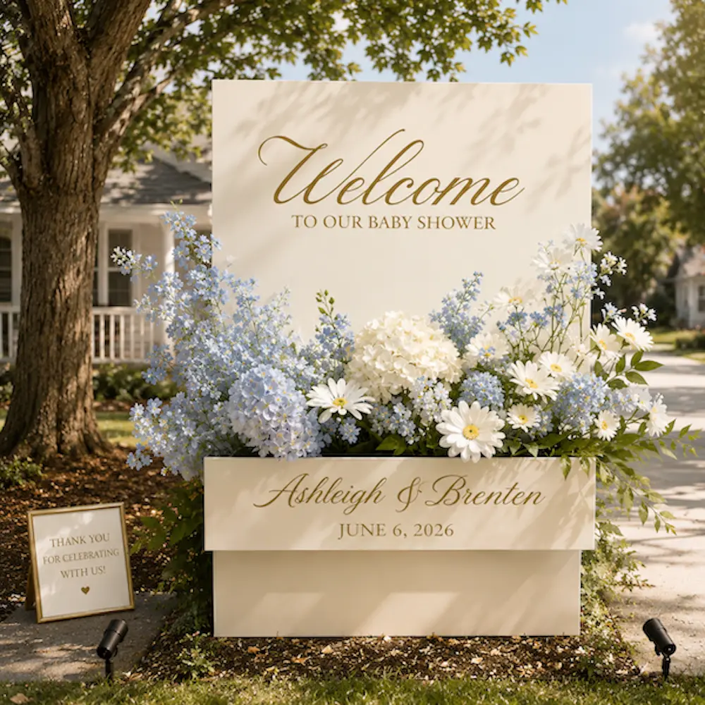White 31.5"x19.7" Wedding Welcome Plaque with Flower Box, Home Decor Wedding Supplies Speciality Sign