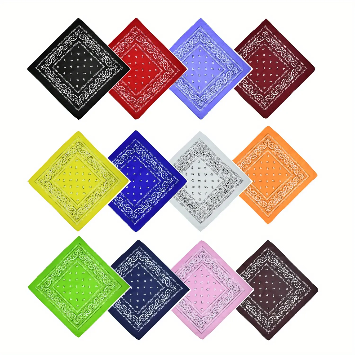 12-Pack High Quality Super Soft Polyester Paisley Print Scarf - Unisex Kitchen Headscarf, Hair Bandana, Handkerchief for Indoor&Outdoor Activities, Hiking
